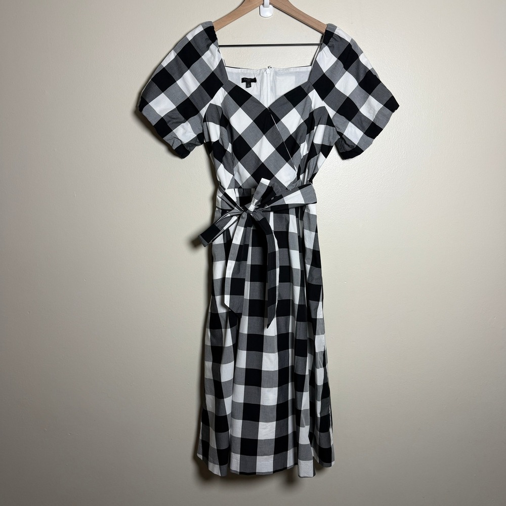 Talbots Womens 100% Cotton Dress 6P Black White Gingham Puff Sleeve Cottagecore